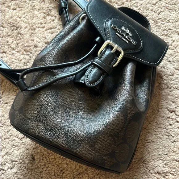 COACH NWT, small backpack, signature, brown, and black - Picture 1 of 5